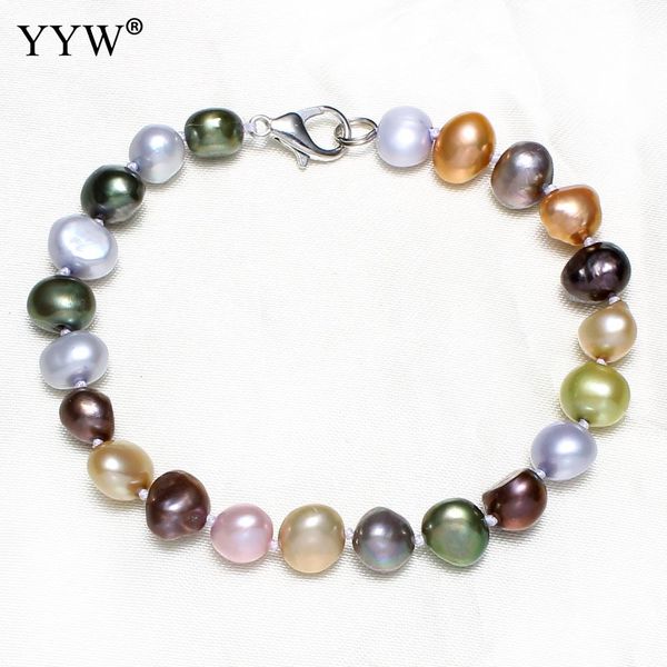

yyw mom birthday wedding bridal natural freshwater pearl bracelet multi-color pearl 9-10mm real bracelet for women, Black