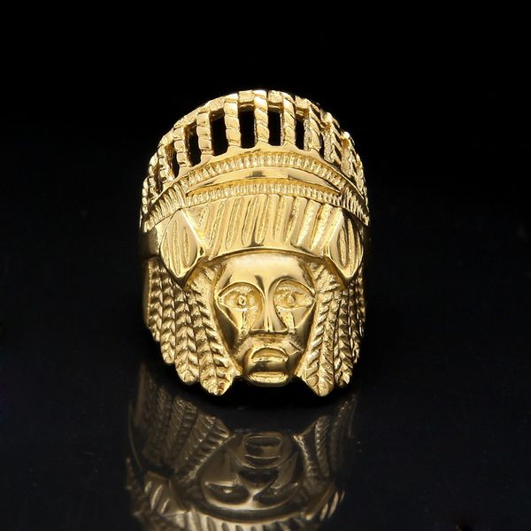 

mens hip hop gold ring jewelry retro indian chief punk vintage exaggerated alloy metal rings, Silver