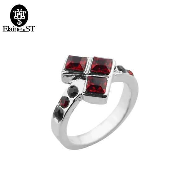 

suicide squad ring quinn poker shape joker rings suicide squads black red gem jewelry for women wedding drop shipping, Golden;silver