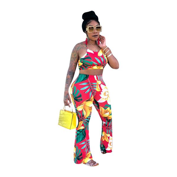 

two piece set and pants women 2018 summer floral print crop and wide leg pant set party beach two piece outfits, Gray