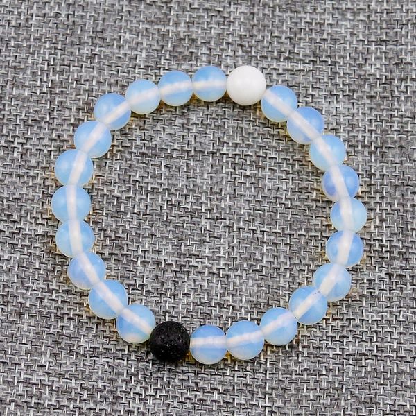 

matte white crystal elastic 8mm natural stone white moonlight stone fashion buddha bracelet for men boy gift supplier, Black