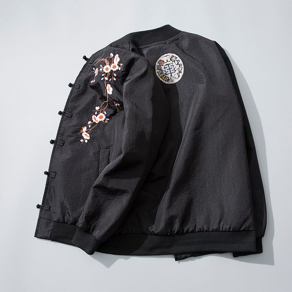 

sinicism store men bomber 2018 jacket flower embroidery black vintage windbreaker male chinese style clothes plus size, Black;brown