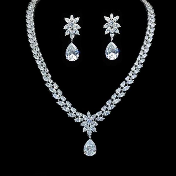 

s420146 new elegant white drop zircon set zinc alloy rose gold color silver color with zircon fashion wemon jewelry