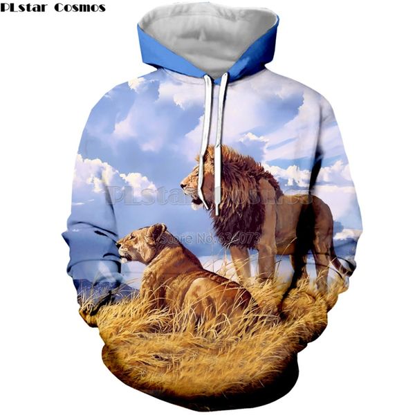 

plstar cosmos brand clothing 2018 new fashion mens 3d hoodies animal lion print hooded sweatshirt mens womens casual hoody, Black