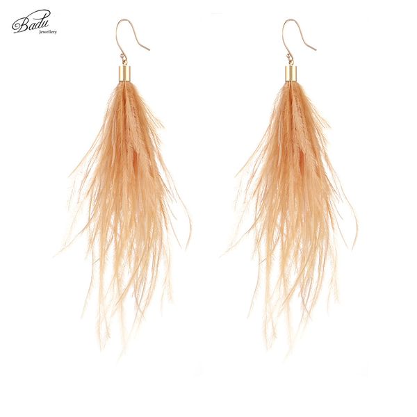 

badu long earring ostrich feather 3 colors 2020 women dangle drop earring vintage fashion jewelry original design wholesale, Silver