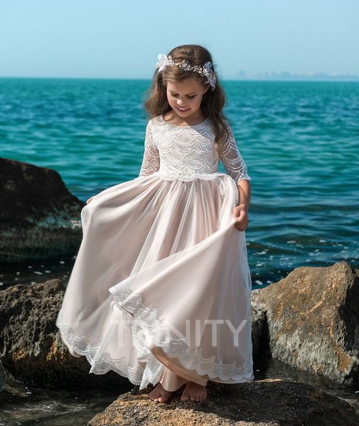 

lovely ivory&champagne tulle applique beach flower girl dresses girls' pageant dresses holiday/birthday dress custom size 2-14 df720511, White;blue