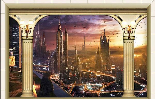 

custom p wallpaper ktv future sci-fi city stereo 3d tv background wall art mural for living room large painting home decor