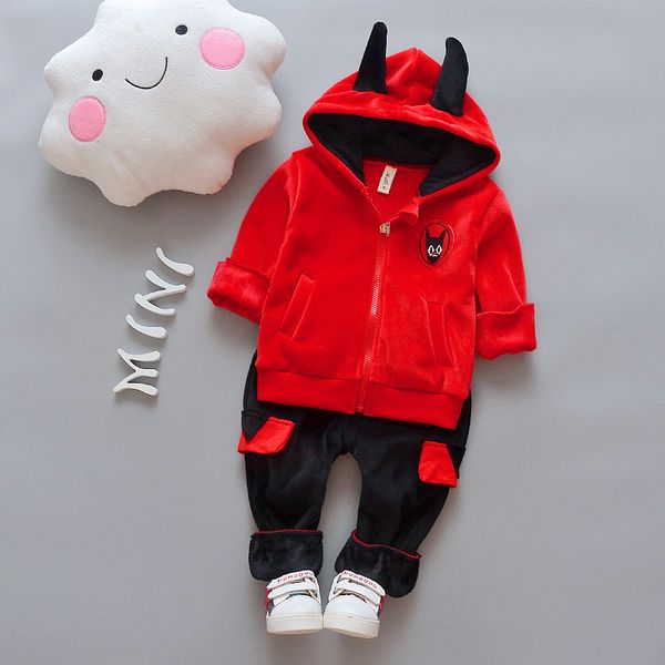 

boys clothing set 2018 winter zipper hooded pocket cartoon cartoon jacket + casual pants, White