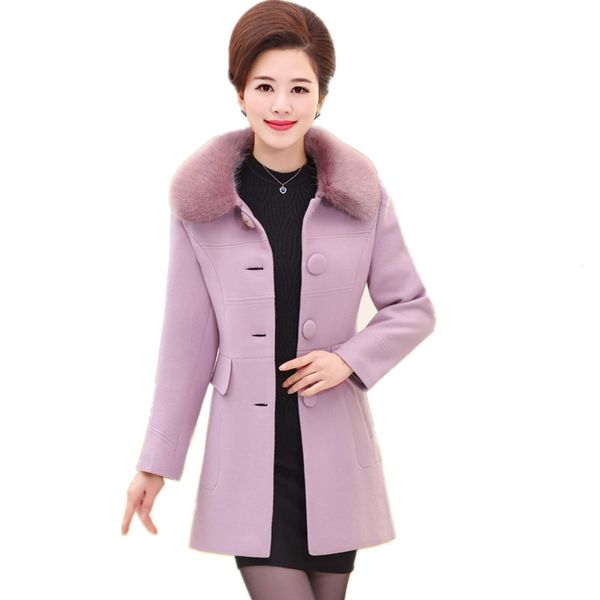 

winter woolen coat large size middle-aged jacket women casual solid color warm woolen coat autumn single-breasted women coatg861, Black