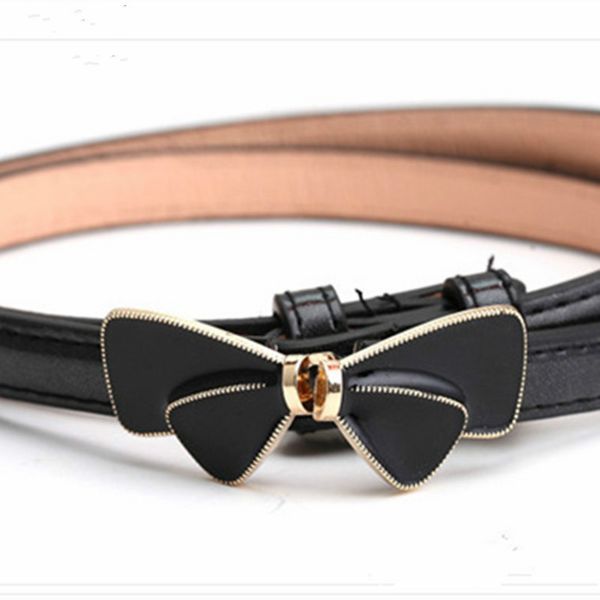 

2016 korean all-match bow belt fine lady leather skirt lovely sweet buckle belts for women cinturones mujer, Black;brown