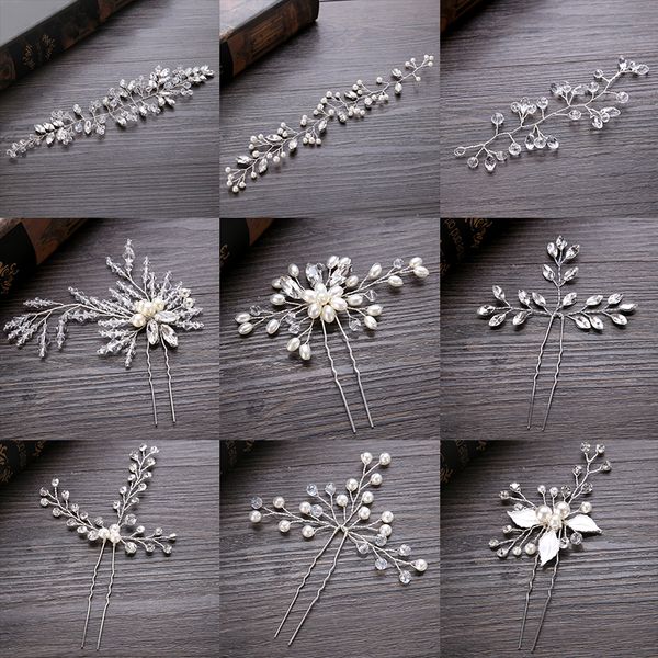 

forseven wedding crystal pearl hair pins for silver bridal hair accessories fashion women clips many wedding jewelry, Golden;white