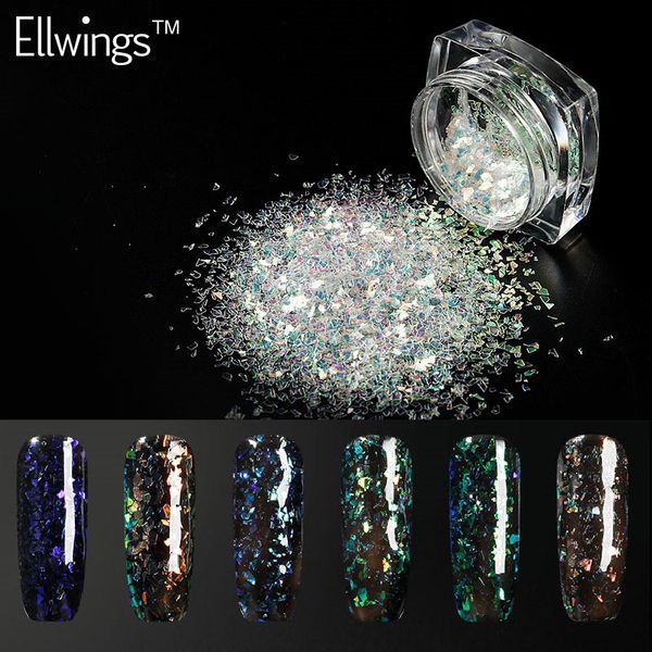 

ellwings chameleon nail sequins cloud paillette irregular glitter powder flakes use with black gel nail polish and base coat, Silver;gold