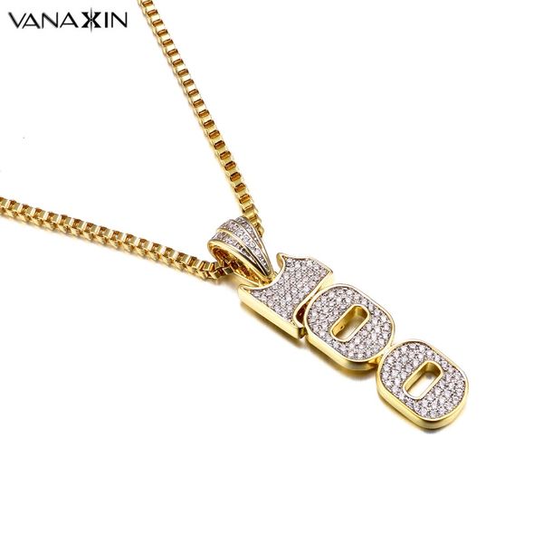 

vanaxin cz crystal 100 pendant necklace for men punk hiphop jewelry cz gold color necklace fashion women accessories gift, Black