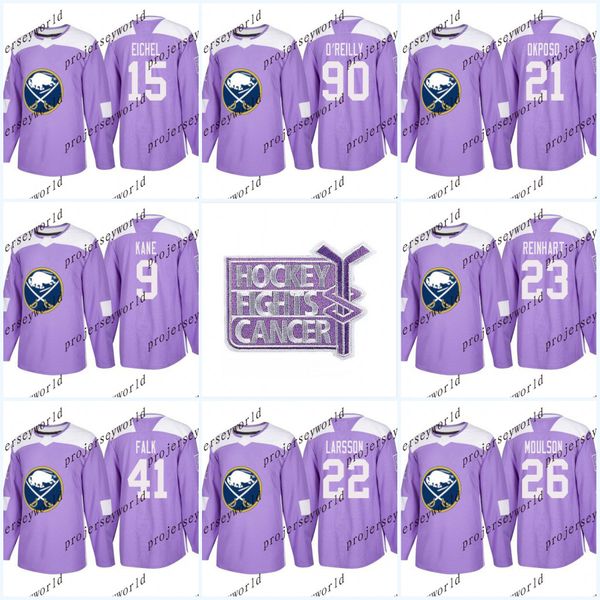 

15 Jack Eichel Purple Fights Cancer Practice Jerseys Buffalo Sabres 90 Ryan O'Reilly 9 Evander Kane 23 Sam Reinhart Ice Hockey Jerseys