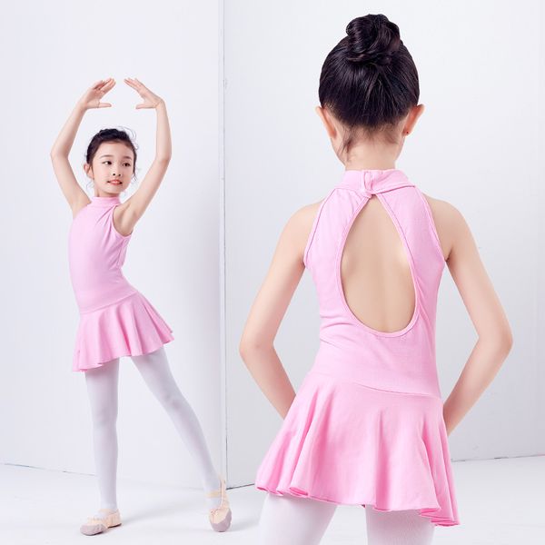 

new arrival cotton turtleneck open back ballet dress kids children gymnastics dance leotard girls ballerina clothes, Black;red