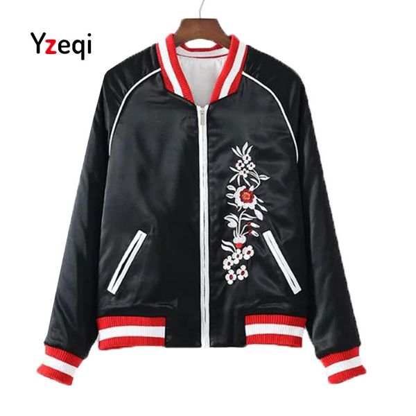

yzeqi jacket autumn winter women baseball uniform letter floral print casual slim v neck long sleeve baseball jacket outerwear, Black;brown