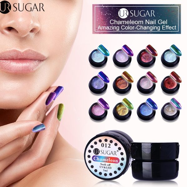 

ur sugar 4pcs chameleon gel set 5ml soak off uv gel polish color led lacquer uv led nail art design varnish diy paint, Red;pink