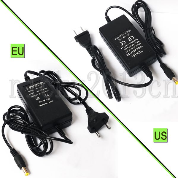 Full Power DC 12V 2A 24W Fonte de alimentação Adapter Transformer comutação plástico preto não impermeável Indoor de entrada Use US AC110-240V UE