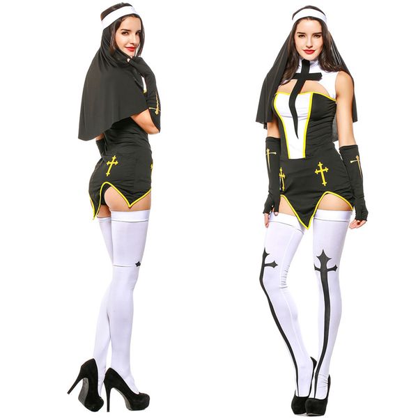 

сексуальная монашка крест белье хэллоуин плохая привычка монашка косплей костюм, Black