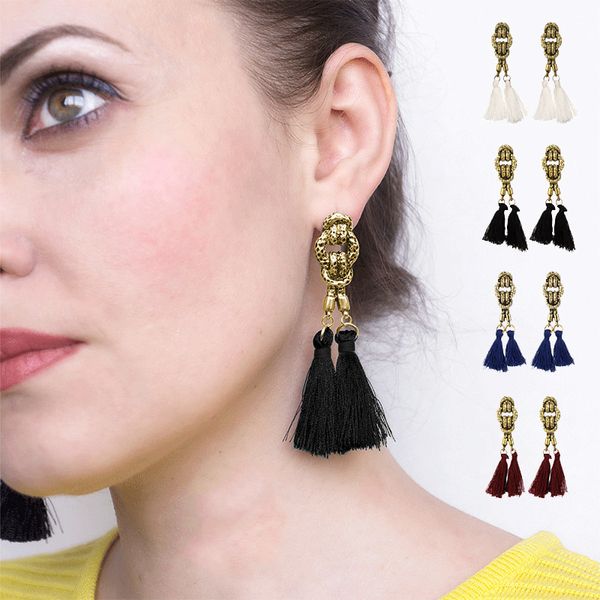 

fashion bohemian women's long tassel fringe dangle hook earrings jewelry, Golden;silver