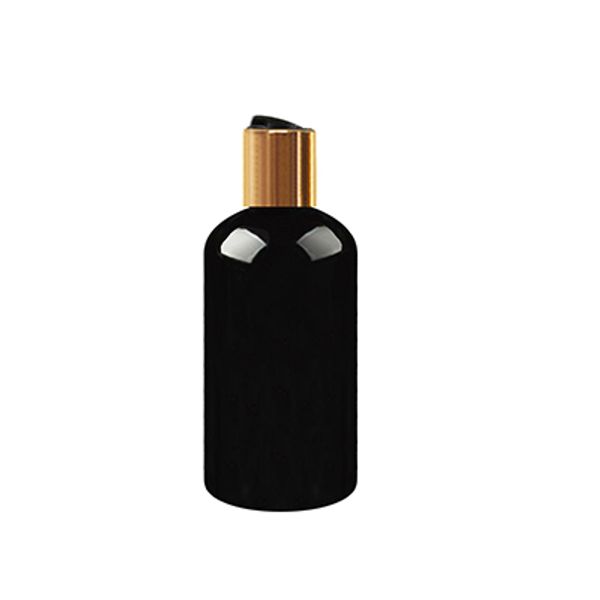

30шт 250мл круглые черные пластиковые бутылки с тонером с золотом завинчивающихся крышек опорожнить янтарные эфирные масла косметической упа