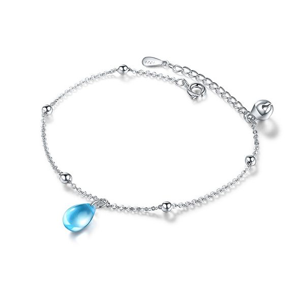 

bracelet gift for girlfriend solid 925 sterling silver jewelry junior girls sea blue crystal chain link bracelet date jewelry, Black