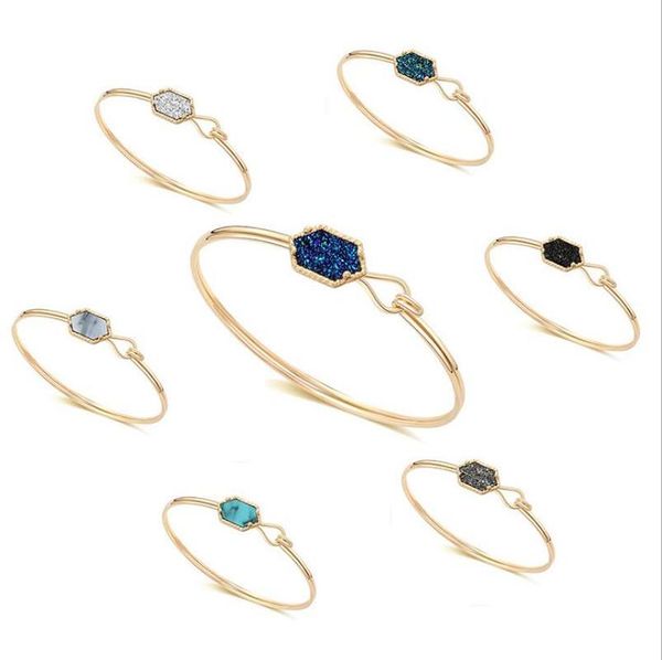 

hexagon resin druzy drusy bracelet imitation crystal fuax lava stone bracelet bangle gold silver color brand jewelry women, Golden;silver