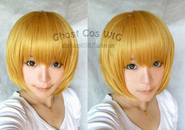

attack on titan armin arlert short dark blonde cosplay anime wig, Black