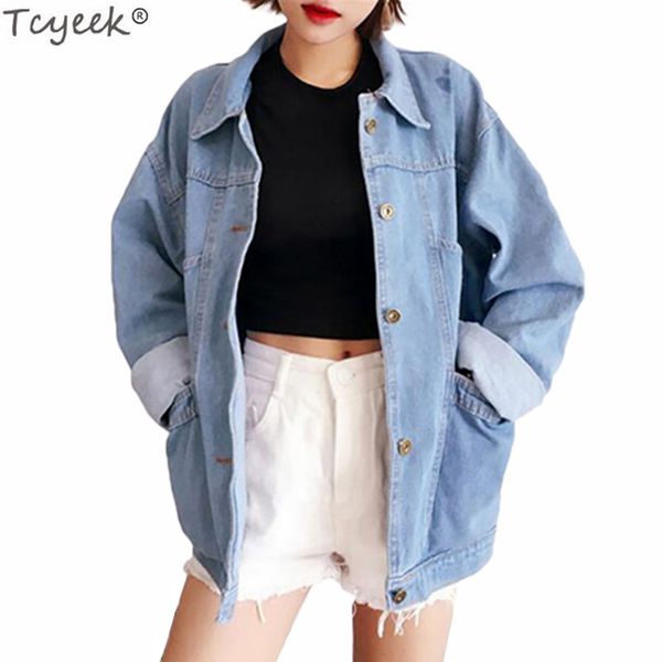 

tcyeek denim jacket for women 2018 spring long sleeve female jackets office ladies autumn coat fashion loose style coats lwl315, Black;brown