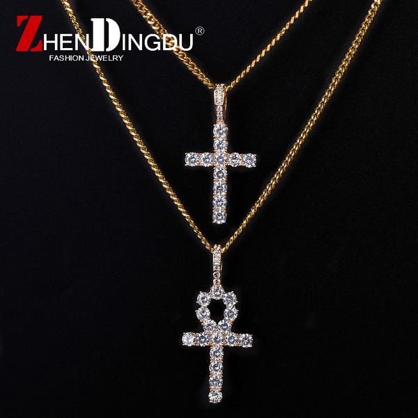 

iced zircon necklace set gold silver copper material bling cz key to life egypt cross necklace hip hop jewelry