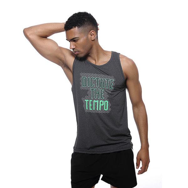

letter printed men's running vest loose gym fitness trainning sport vest quick dry training undershirt men's sport clothing, Black;blue