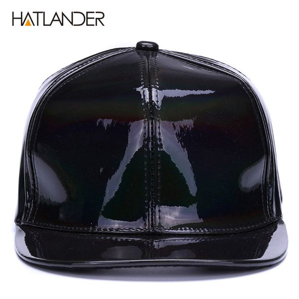 

hatlander]shining pu flat brim baseball hats for boys girls solid snapbacks cap punk street dancer leather cool hip hop caps, Blue;gray