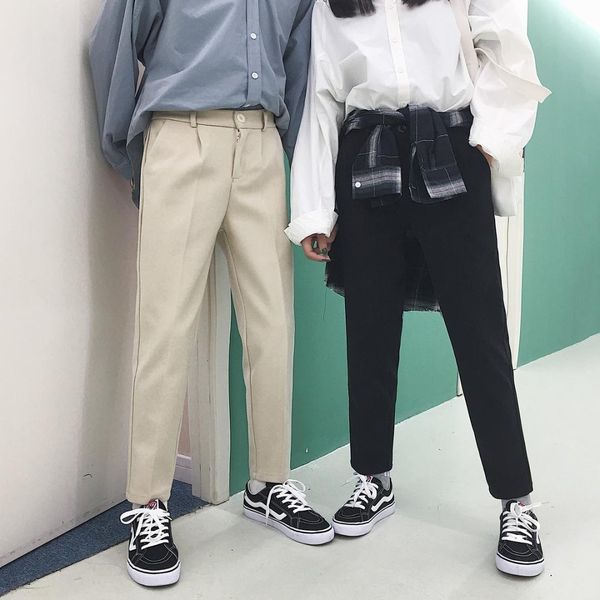 

mens suit neutral 2018 british loose winter warm casual wool men autumn woolen pants korean women suit haren pants fgita, Black