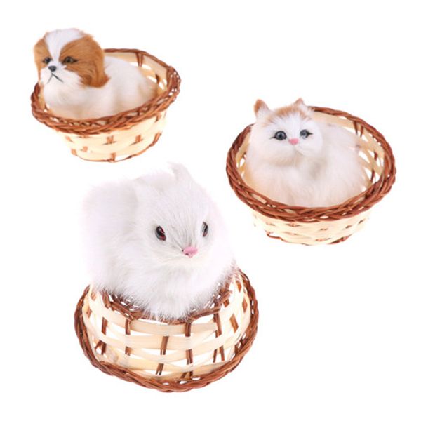 

preety 2018 cute hare rabbits in basket furry plush toys craft collectible gift for children kids