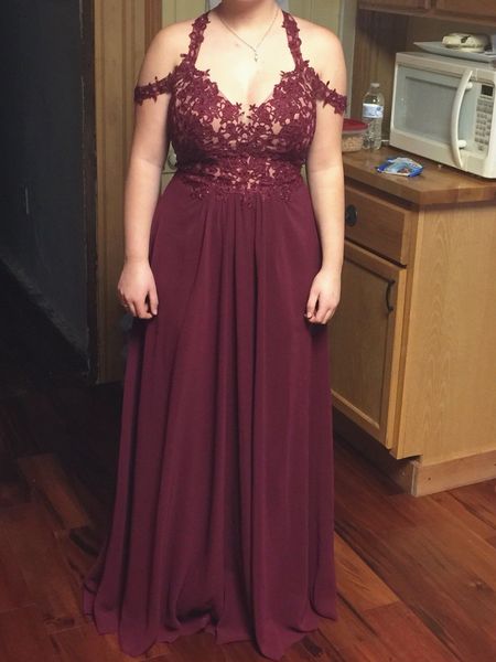 

burgundy prom dresses halter neck backless lace chiffon floor length fashion party gowns classic design custom size, Black