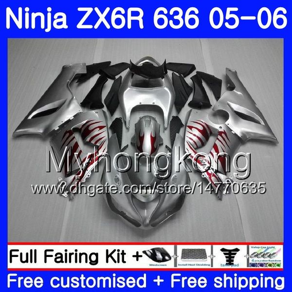 

Body red flame ilver tank for kawa aki ninja zx 636 zx 6r 600cc 6 r zx636 05 06 210hm 16 zx6r 05 06 zx600 zx 636 zx 6r 2005 2006 fairing