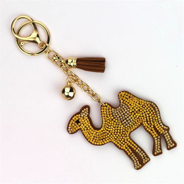 

cute camel keychain full rhinestone crystal keyring car key chain women key holder ring mix color wholesale jewelry 6c2378, Silver