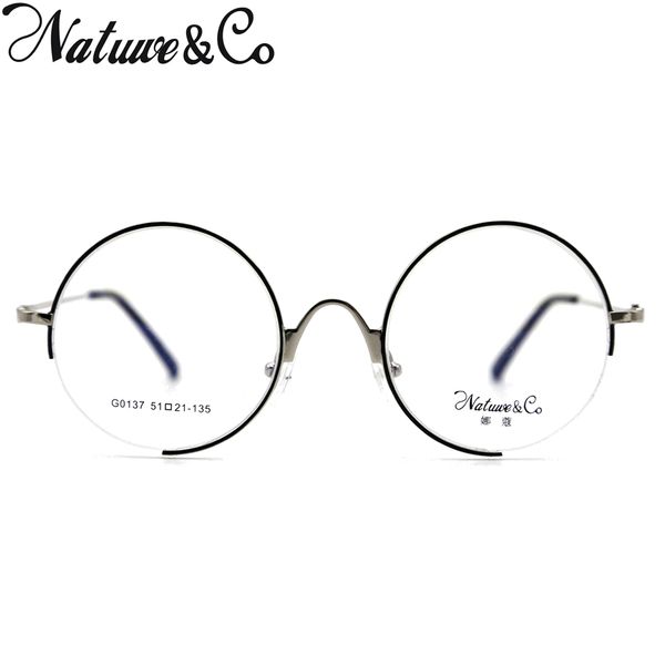 

natuwe&co vintage round eyeglass half rim clear lens glasses 51-51-21-135 mm g0137, Silver