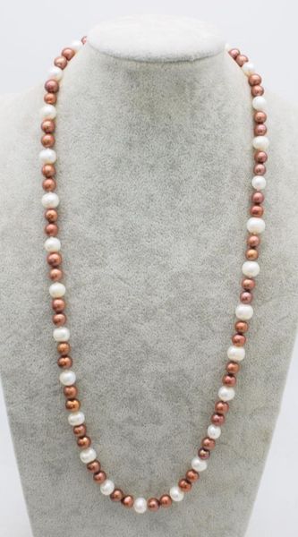 

freshwater pearl white near round white coffee 7-9mm necklace 26inch fppj wholesale beads nature, Silver
