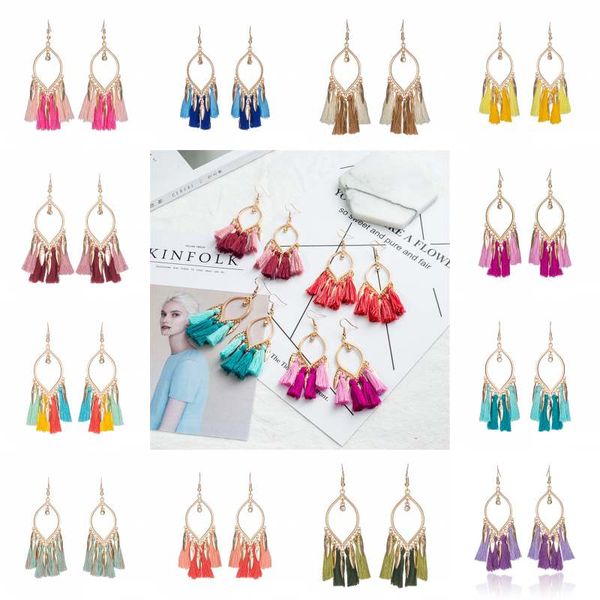 

Long ta el earring drop leaf earring for women cry tal earring fa hion bohemian cotton handmade fringe earing jewelry d925