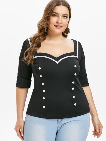 

kenancy 5xl plus size sweetheart neck t-shirt, White