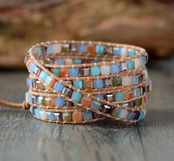 

fashion crystals 5 rows beaded leather wrap bracelet woven friendship bling bling party bracelet jewelry girls, Golden;silver