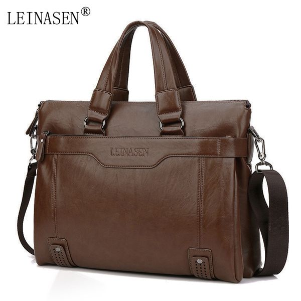 

leinasen brand men handbags fashion business men briefcase bag pu leather lapbag casual zipper design man handbag with belt