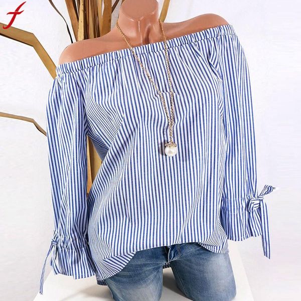 

с плеча рубашка женщины с длинным рукавом полоса печати большой размер туника топы 2018 осень плюс размер свободные женщины блузка blusa fem, White