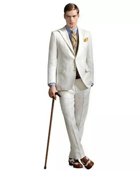 abiti da uomo in lino casual avorio smoking con risvolto a punta Abiti da sposa per uomo due bottoni Abiti da sposo Abito 3 pezzi (giacca + pantaloni + gilet