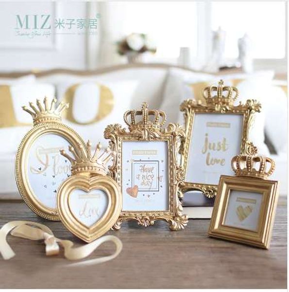 Miz Home 1 Parte 5 Modelo Luxo Estilo Barroco de Ouro Coroa Decoração Criativa Resina Foto Quadro De Desktop Photo Frame Presente Para Amigo