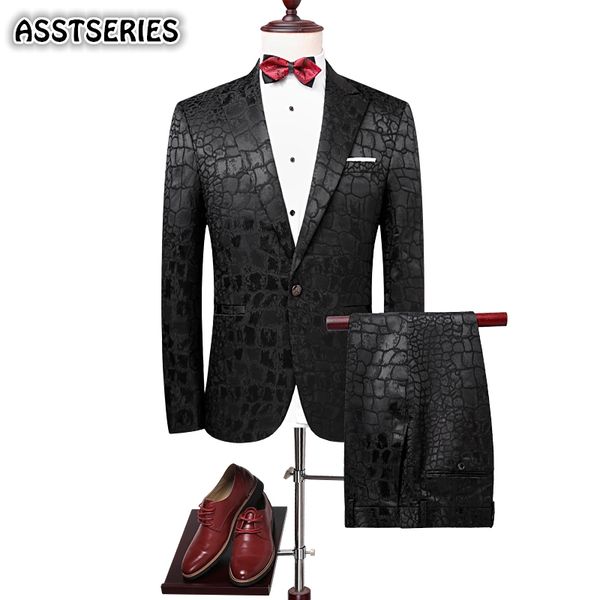 

luxury men suit british style solid color black flower tuxedo suit fashion slim fit 2 piece single breasted men suits for wen, White;black