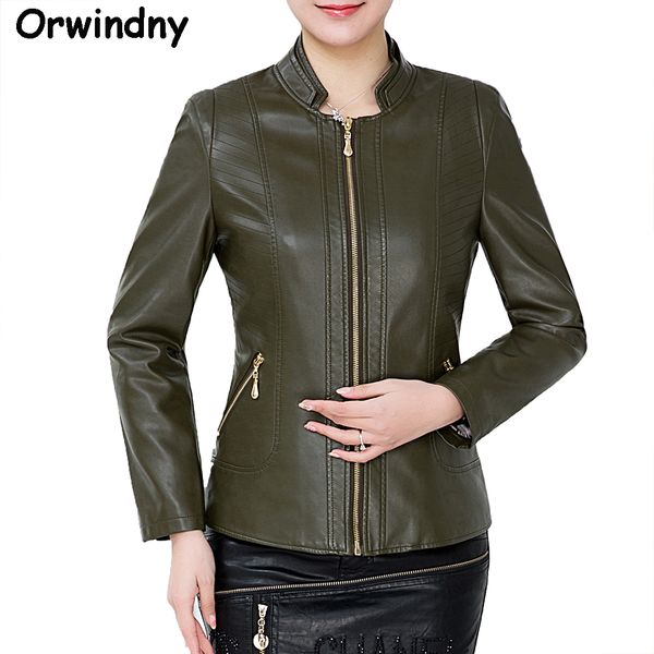 2019 Mother Plus Size 6xl Spring Leather Clothing Outerwear Mandarin Collar Short Autumn Army Green Women S Jacket Coat From Maoyili 62 44