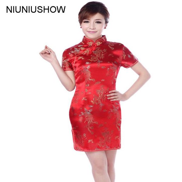 

fashion red spring new ladies' satin mini cheongsam qipao dress plus size s  l xl xxl xxxl 4xl 5xl 6xl j4060