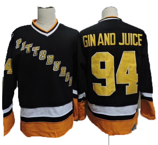 

vintage pittsburgh 94 gin and juice hockey jerseys mens snoop dogg music video gin and juice black stitched jersey s-xxxl, Black;red